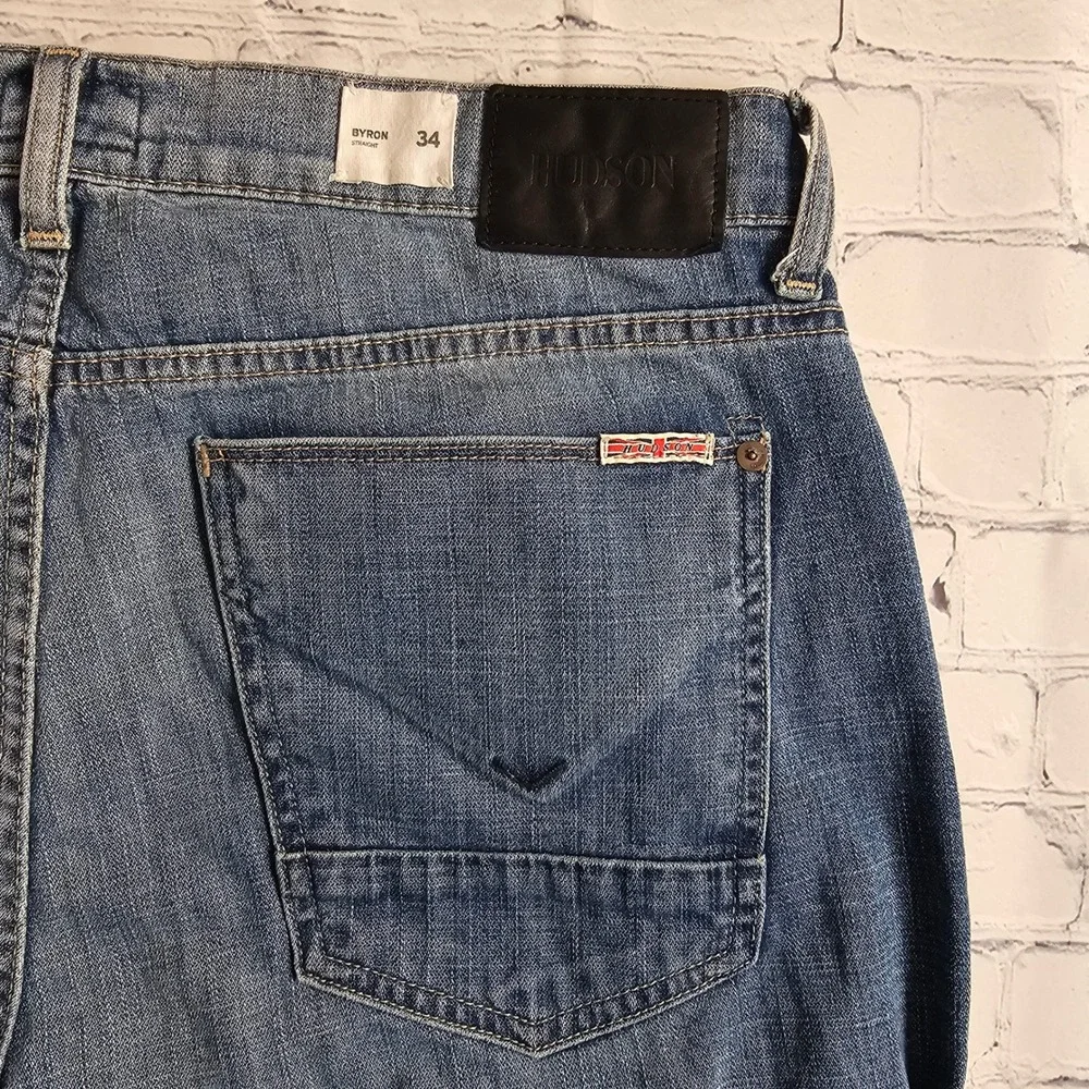 Hudson Byron Straight Leg Mens Blue Jeans‎ Button Fly NM255ZAH Size 34